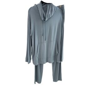 Emirates First Class Lounge Pajama Set Blue Hoodie Pants Modal Blend S/M
